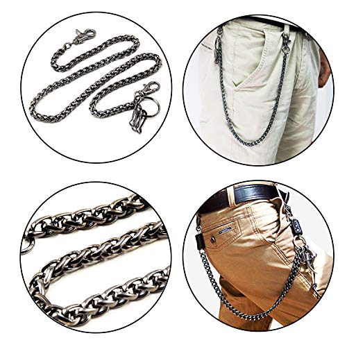 18.5Inch Metal Wallet Chain Pocket Keychain With 2 Lobster Clasps And 3 Extra Keychain Rings Wide Heavy Waist Jeans Chain For Keys, Men Wallet, Jeans, Pants, Belt Loop, Purse, Handbag Skeleton Black #TOP1