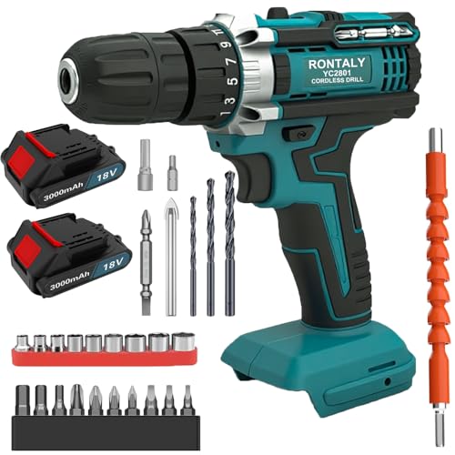 TEETOK Cordless Drill Driver Compatible with Makita 18V Battery, Electric Screwdriver Set 25+1 Torque Setting, 45 N・m, 2-Speed, 0-2800RPM, 27 PCS Kit for Home Garden DIY Project (2X 3.0Ah Battery)