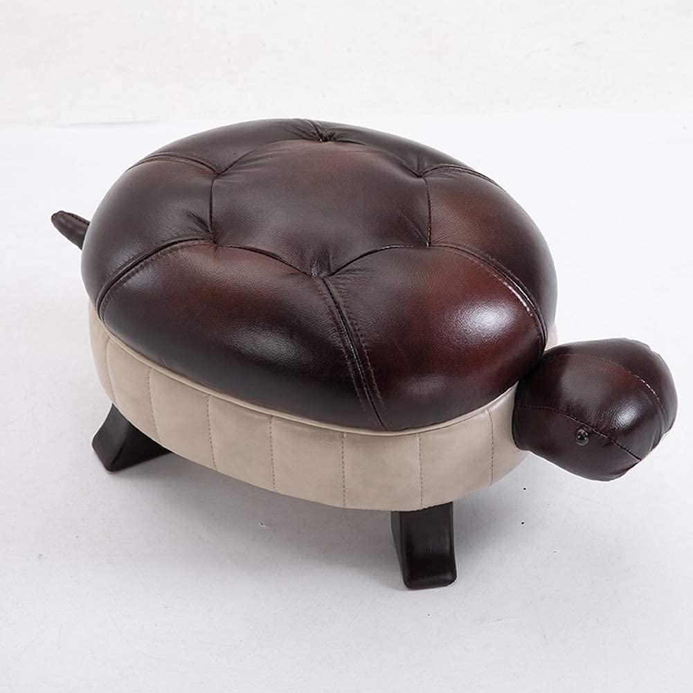 Pouf repose-pieds rembourré en cuir synthétique haut de gamme avec pieds bois