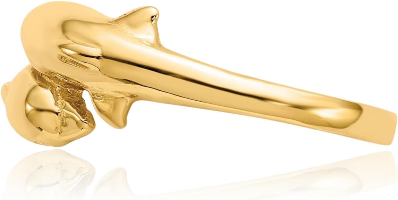 IceCarats 10K Solid Yellow Gold Sea Dolphin Ocean Fish Beach Nautical Ring Size 7.5