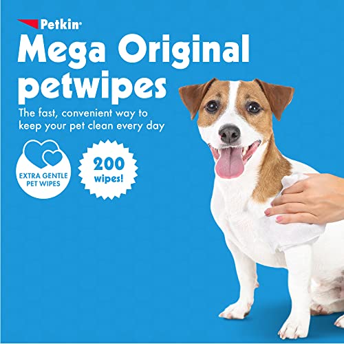 Image of Petkin Pet Wipes /Grooming Wipes for Dogs and Cats Mega Pack, Veterinarian Tested 200 Wipes | Mega Value Pet Wipes
