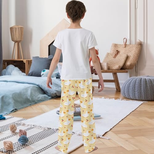 Boy's Pants Cartoon Duck Cherry Light Yellow Jogger Pants Elastic Waist Long Bottoms Trousers with Pocket 6-14 Years3