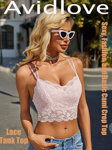 Image of Avidlove Bralettes for Women Lace Camisole V Neck Double-Layered Adjustable Strap Tank Cami Crop Top