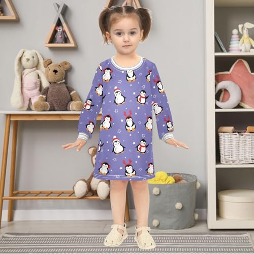Girls Dresses Toddler Girl Clothes Cute Penguin Purple Winter Casual Long Sleeve for Kids 2-8 Years2