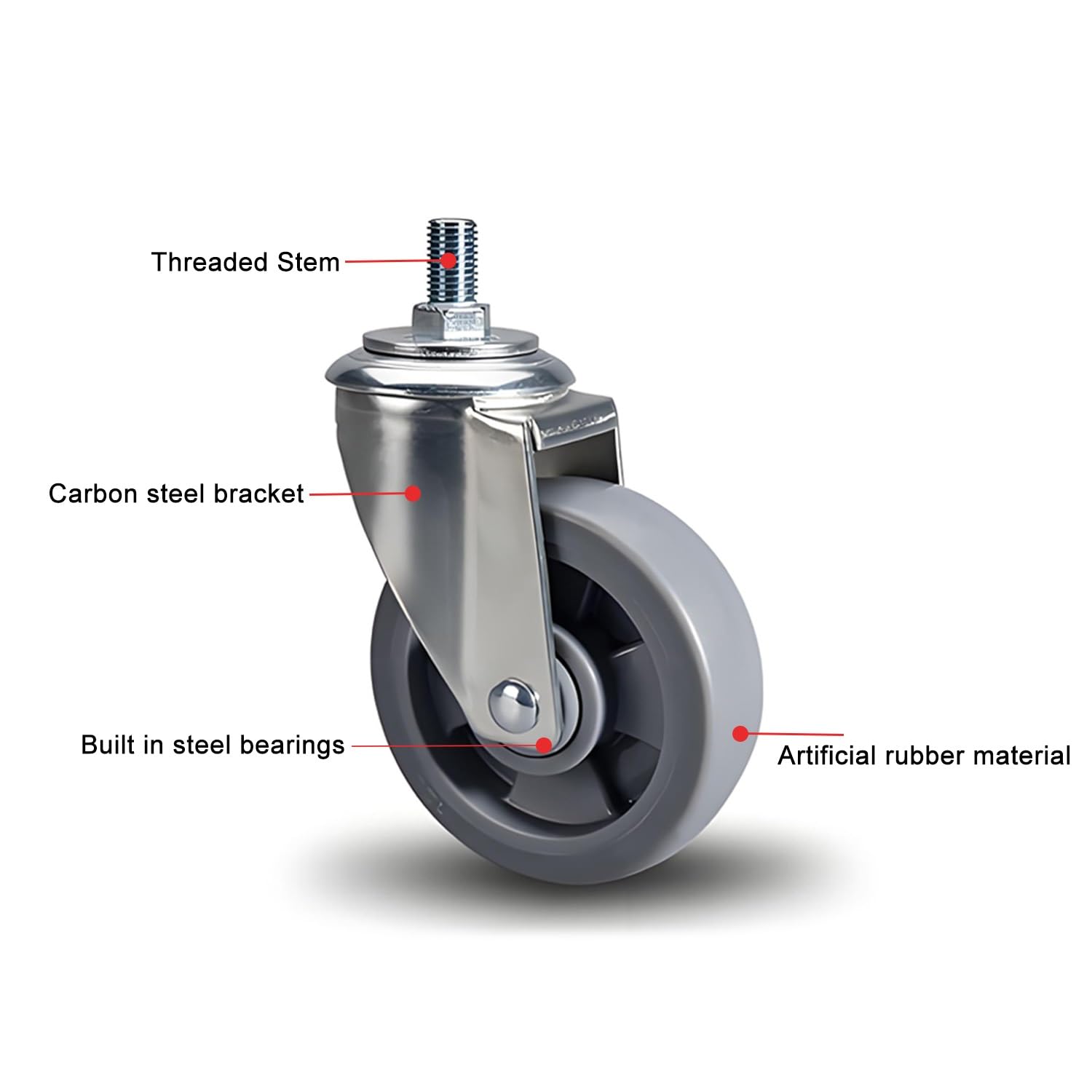 Ruote Girevoli da 100mm / 125mm / 150mm, Stelo Filettato M16, Ruote per Carichi Pesanti con Freni, Silenziose e Resistenti all'Usura, Rotazione a 360°, Set di 4(Swivel,6"(150mm))