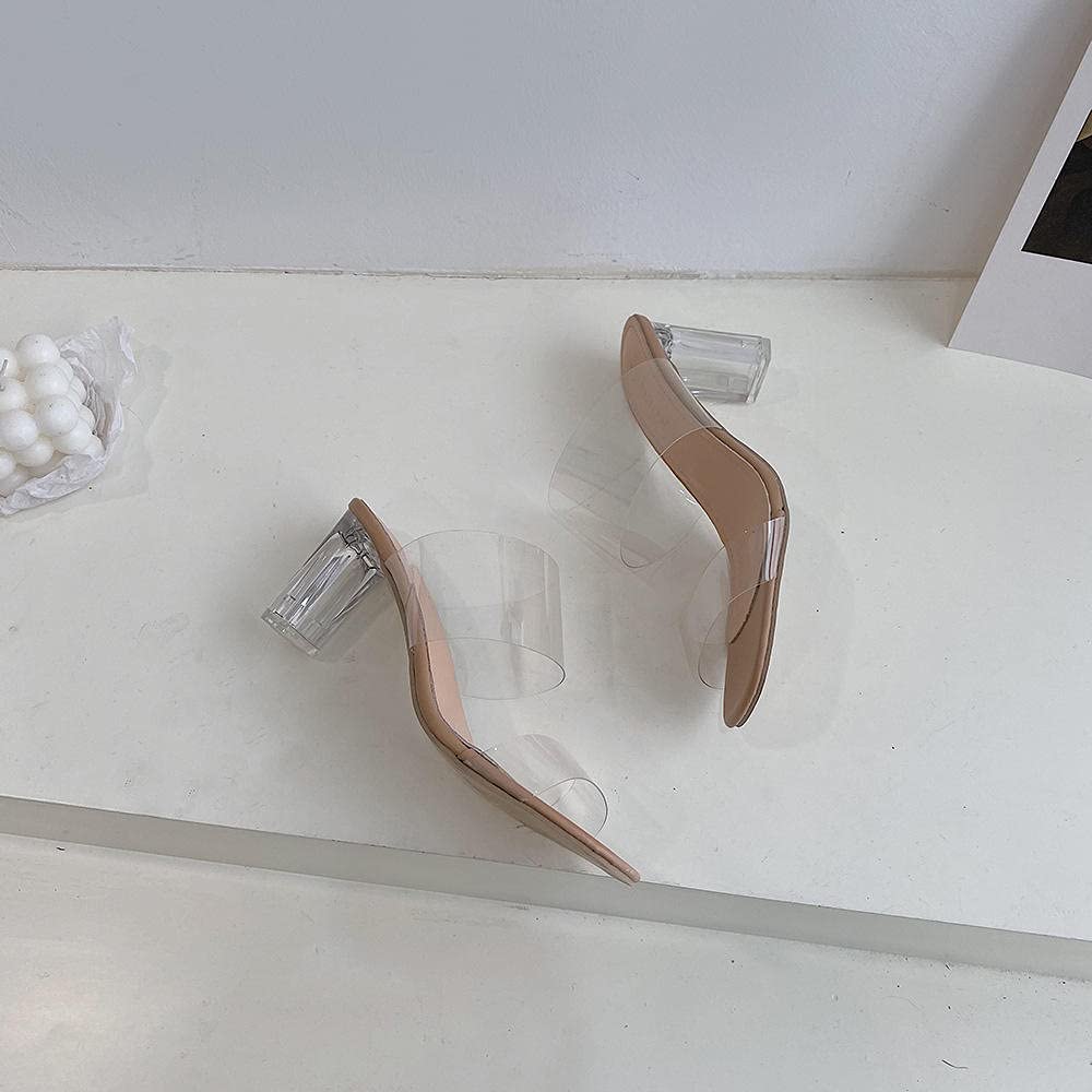 MLLM Tacco Largo Trasparente Trasparente,Semplici Pantofole di Cristallo;Tacchi Alti Trasparenti da donna-7cm_37,Spiaggia e Piscina Adulto Ciabatte