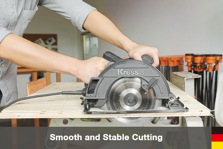 Image of Kress KU420 1400W 185mm Circular Saw | Heavy-Duty Electric Saw with 5200 RPM Speed, 64mm Cutting Depth, Bevel Cuts & Magnesium Shoe | Tool-Free Blade Change with Parallel Guide & Spanner