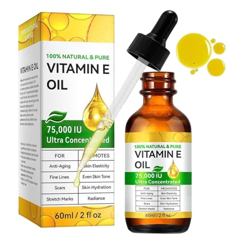Vitamin E Öl Bio für Kosmetik 75 000 IU 60ml 100% Reines Vitamin E Oil für Haut Körper Haare Vitamin E Tropfen Natürliches Antioxidans Gegen Trockenheit Falten Narben und Dehnungsstreifen