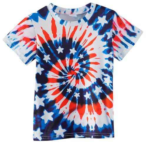 Sineeko Kids Red White and Blue Shirt Patriotic 4th of July USA Flag Star T-Shirt for Boys and Girls Memorial Day Independence Day Tops 6Y
