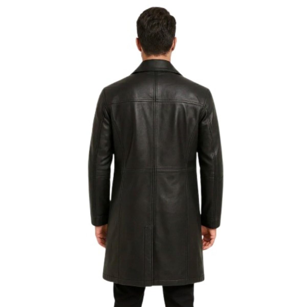 Gabardina de piel auténtica para hombre, abrigo largo de invierno negro y gabardina