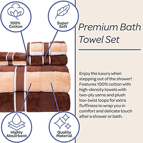 Lavish Home 67-0023-T 6-Piece Bath Towels Set - Oakville Beige-Striped 100% Cotton Velour Set thumb #3