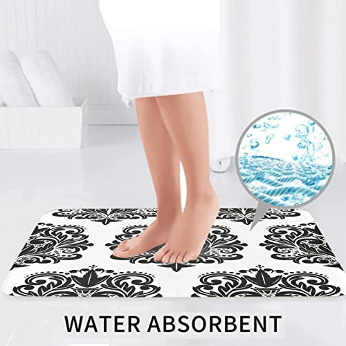 MANJIMAA Badematte Badvorleger Set 3-TLG. Teppich, Barocke schöne Damast-Muster-Schwarz-Spitze-weiße Blume… – Bild 3