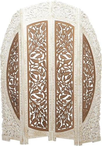 Image of Wooden Room Divider 6 Feet, 4-Panel Folding Wooden Partition for Living Room, Office, Pooja Room, Restaurant, Kitchen & Balcony (2W x 1.82H Meters). (White-Reddish Brown)