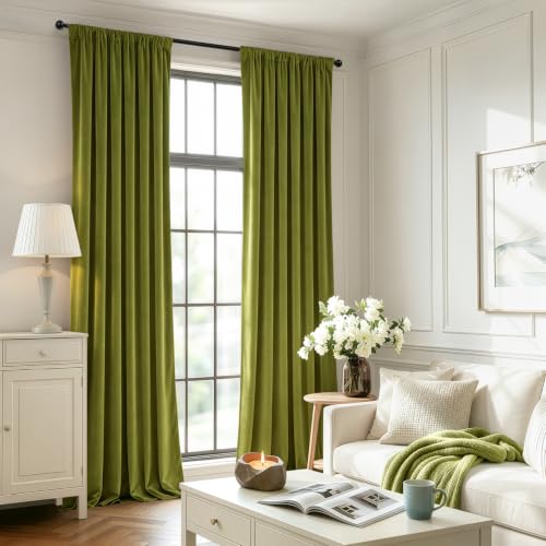 Image of MIULEE Moss Green Blackout Velvet Curtains Drapes 84 Inch Long 52 inchx84 inch
