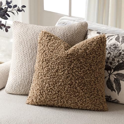 Image of Foindtower 2 Pieces 24x24 Inch Dark Bronze, Faux Fur Throw Pillow Cover Accent Sherpa Furry Pillow Covers Fuzzy Soft Pillowcases Cozy Sheepskin Decorative Fleece Cushion Case for Bed Couch Living Room