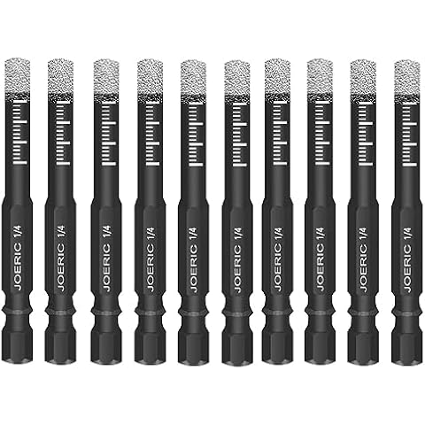 JOERIC 1/4" Dry Diamond Drill Bit Set, 10 PCS 6mm Ceramic Drill Bit Diamond Core Drill Bit Tile Drill Bit with Storage Case for Granite Marble Tile Ceramic Stone Glass (Not for Wood) Cover