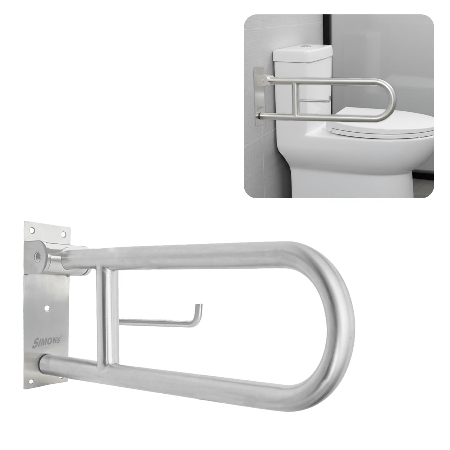 Simon’s Matty Flip-Up Heavy Duty 32mm SS304 Folding Grab bar for Toilet and Commode Rising of Elderly Safety Anti Slip handrail and Support Handle - Pack of 1-picture-20