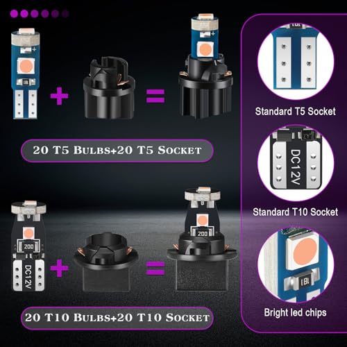 Image of BBTO 40 Pieces T5 T10 LED Bulbs Dash Lights with Twist Socket Instrument Dashboard Light LED Bulbs for Interior Car Lights Dashboard Instrument Panel Gauge Cluster Indicator Map Dome Light (Purple)