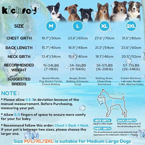 Kickred 2 Pack Hund Kühlung Shirts, EIS Haustier Weste Hund Kleidung für Instant Kühlung, ultraleichte atmungsaktive ärmellose T-Shirts für mittlere Hunde Junge Mädchen (Violett+Grün, XL)