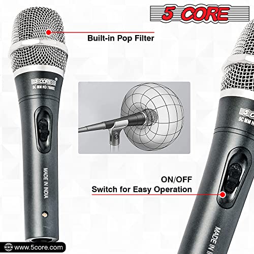 5 Core Professional Dynamic Vocal Microphone Neodymium Cardioid Unidirectional Handheld Mic For Speakers, Karaoke W/Steel Mesh Grille, Metal Body On/Off Switch W/16Ft Detachable Cable+ Mic Clip+ Case #TOP6
