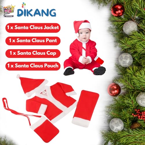 Image of DIKANG Santa Claus Dress for Kids - Unisex | Premium Santa Claus Christmas Dress for Baby Boys and Girls | Santa Costume Set for Kids with Jacket, Pant, Cap and Pouch for Christmas Party