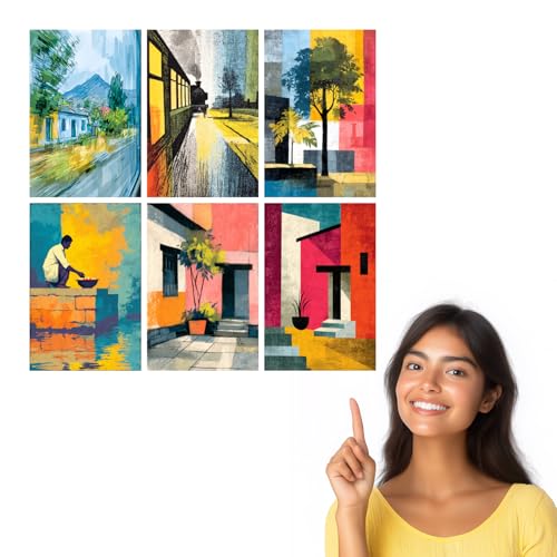 Image of SiddArtify Abstract Landscape Wall Art Poster Print Set - Modern Travel Poster Decor for Living Room Bedroom Office - 12x18 inch Sticker Pack of 6