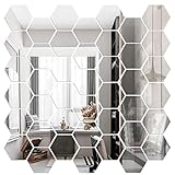 36Pcs Hexagon Acrylic Mirror Stickers - Waterproof, Self-Adhesive Silver Wall Decals for Bathroom, & Living Room, Removable DIY Home Decor(4.4