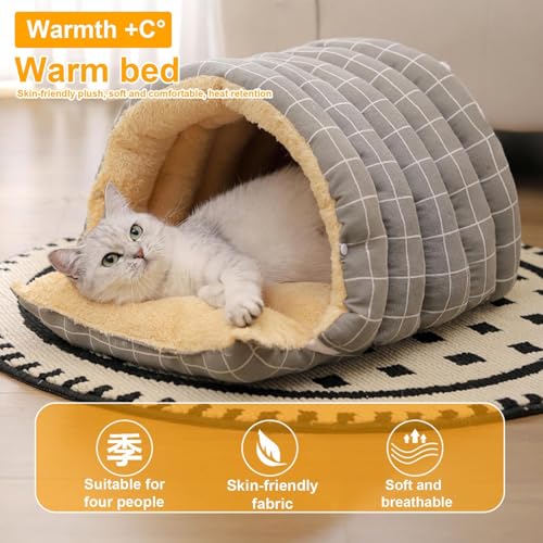 Niche pour chat dôme contre le froid : lit semi-fermé lavable