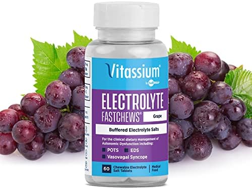 Vitassium FastChews - Grape Flavored Chewable Electrolytes - Sodium and Potassium for Rapid Relief - Non-GMO, Vegan, Gluten & Allergen Free - 60 Electrolyte Tablets Per Bottle