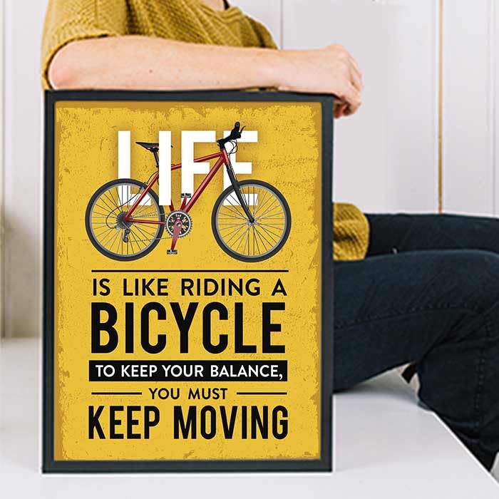 Image of Chaka Chaundh - Office Quotes Frames - Motivational Quotes Wall Frames for Office, Student -Is Like Riding A Bicycle To Keep Your Balance, You Must Keep Moving - (14 X 11 Inches)