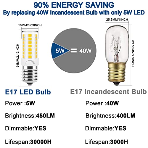 DUMILOO LED Microwave Light Bulb, E17 LED Bulb Dimmable, 40W Incandescent Replacement, Natural White 4000K, T7 Appliance Bulb Fit for Microwave, Refrigerator, Oven Stove Bulb, Range Hood (2 Pack) - Thumbnail 2