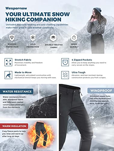 Wespornow Women's-Fleece-Lined-Hiking-Pants Snow-Ski-Pants Water-Resistance-Outdoor-Softshell-Insulated-Pants For Winter (Dark Grey, Medium) #TOP3