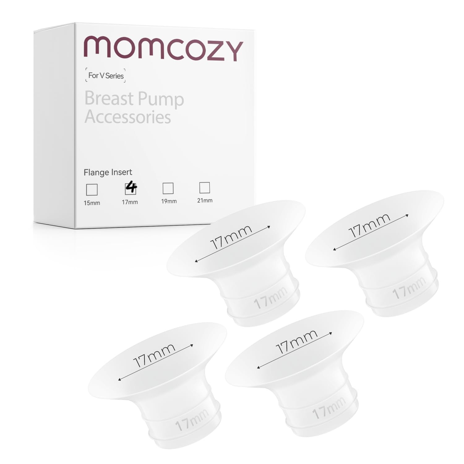 Momcozy Flange Insert 17mm Only for Momcozy V1 Pro/V2 Pro Breast Pump. Original V1 Pro/V2 Pro Breast Pump Replacement Accessories, 4PCS (17mm)