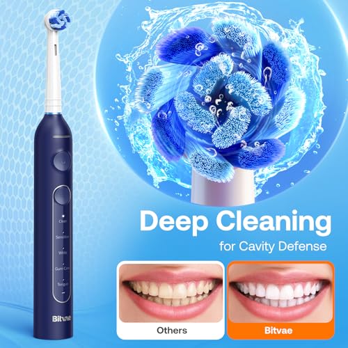 Image of Bitvae R2 Rotating Travel Electric Toothbrush, 8 Professional Brush Heads, Carrying Case, 5 Teeth Care Modes, Pressure Alerts to Prevent Gum Injury, Long Duration