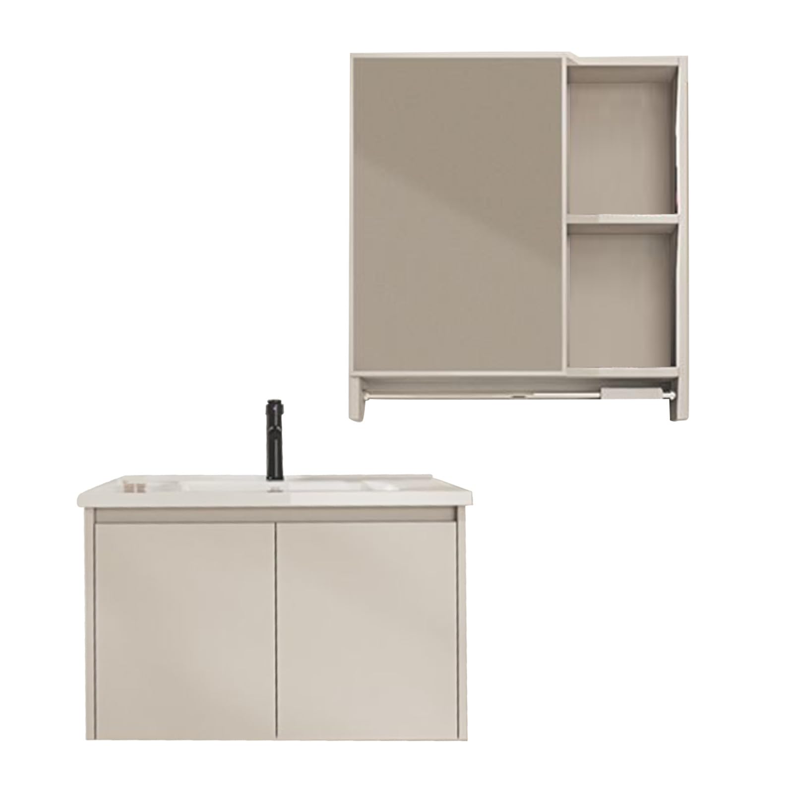 CHICIRIS Elegancka Szafka łazienkowa i Umywalka Nowoczesna Szafka ścienna do Wszechstronnego Wyposażenia łazienki w Kolorze Kremowym z Aluminium i Materiałami Ceramicznymi