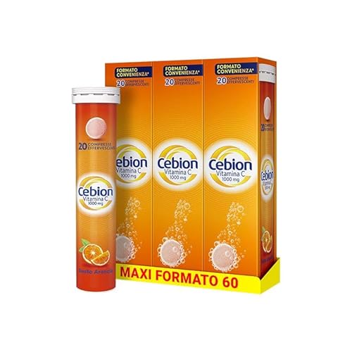 Cebion Vitamina C 1000 mg Effervescente Arancia, Supporta il Sistema Immunitario e il Metabolismo Energetico, 60 Compresse, Integratore Alimentare + sacca da palestra