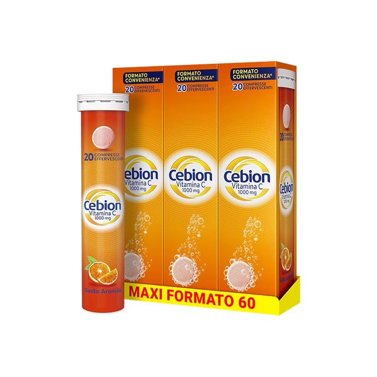 Cebion Vitamina C 1000 mg Effervescente Arancia,Supporta il Sistema Immunitario e il Metabolismo Energetico, 60 Compresse, Integratore Alimentare