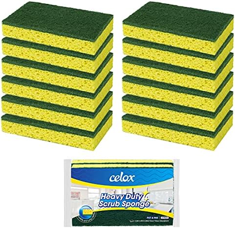 CELOX 12 Pack Dish Sponge for Kitchen, Dual Sided Scrub Sponge Heavy Duty, Non Scratch Sponges Perfect for Kitchen Dishwashing and Household Cleaning, Highly Absorbent and Easy to Dry for Reuse