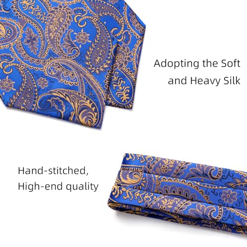 Image of HISDERN Ascot Ties for Men Paisley Floral Ascot and Pocket Square Set Classic Self Tie Mens Cravat Handkerchief for Wedding