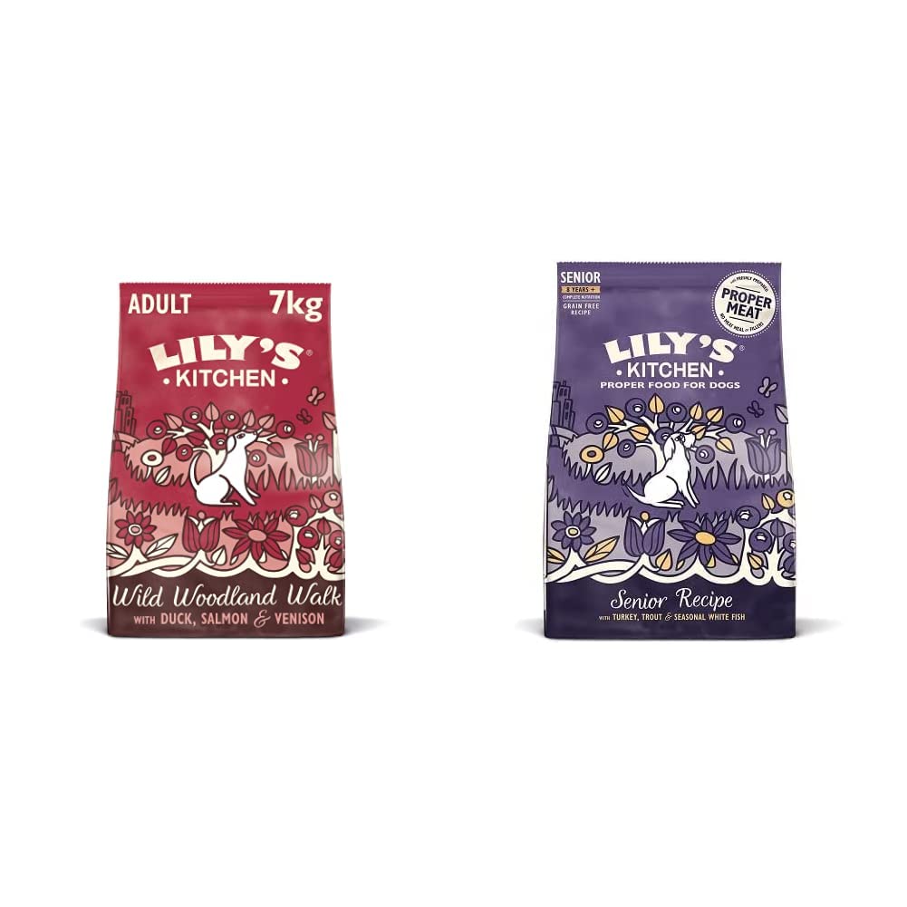 Lily's Kitchen Completo pienso seco para Perros Adultos, con Pato, salmón y Ciervo, 7 kg & Completo Pienso Seco para Perros Senior Mayores de 8+, con Pavo y Trucha, 7 kg