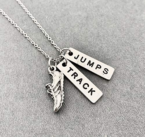 Pewter RUN TRACK JUMPS Necklace - Pewter Running Shoe Charm, Pewter TRACK Pendant and Pewter JUMPS Pendant on 18 inch Stainless Steel Cable Chain - All Pewter3