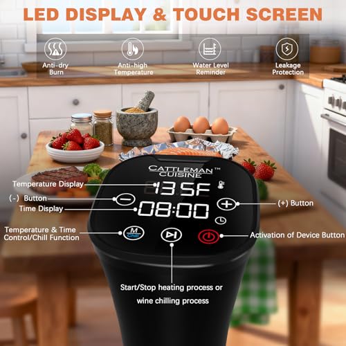 Image of CATTLEMAN Sous Vide Cooker, Wine Chiller, 1000W, Sous Vide Machine for Kitchen, Immersion Circulator, Sous Vide Kit with Vacuum Bags, Vacuum Pump, Accurate Temperature Timer, Fast Heating