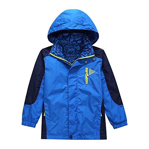 Chubasquero impermeable para niño, con protección UPF 50, chaqueta transpirable con capucha, chaqueta de lluvia al aire libre, resistente al viento de 5 a 14 años para viajar, Blue, 7-8 Años Cover