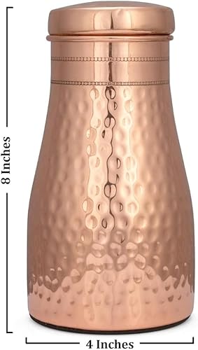 Miniatura 3 de Botella de agua de cobre puro martillado - Jarra de noche - Jarra de agua con tapa para interiores, deportes y yoga - Recipiente de cobre para agua