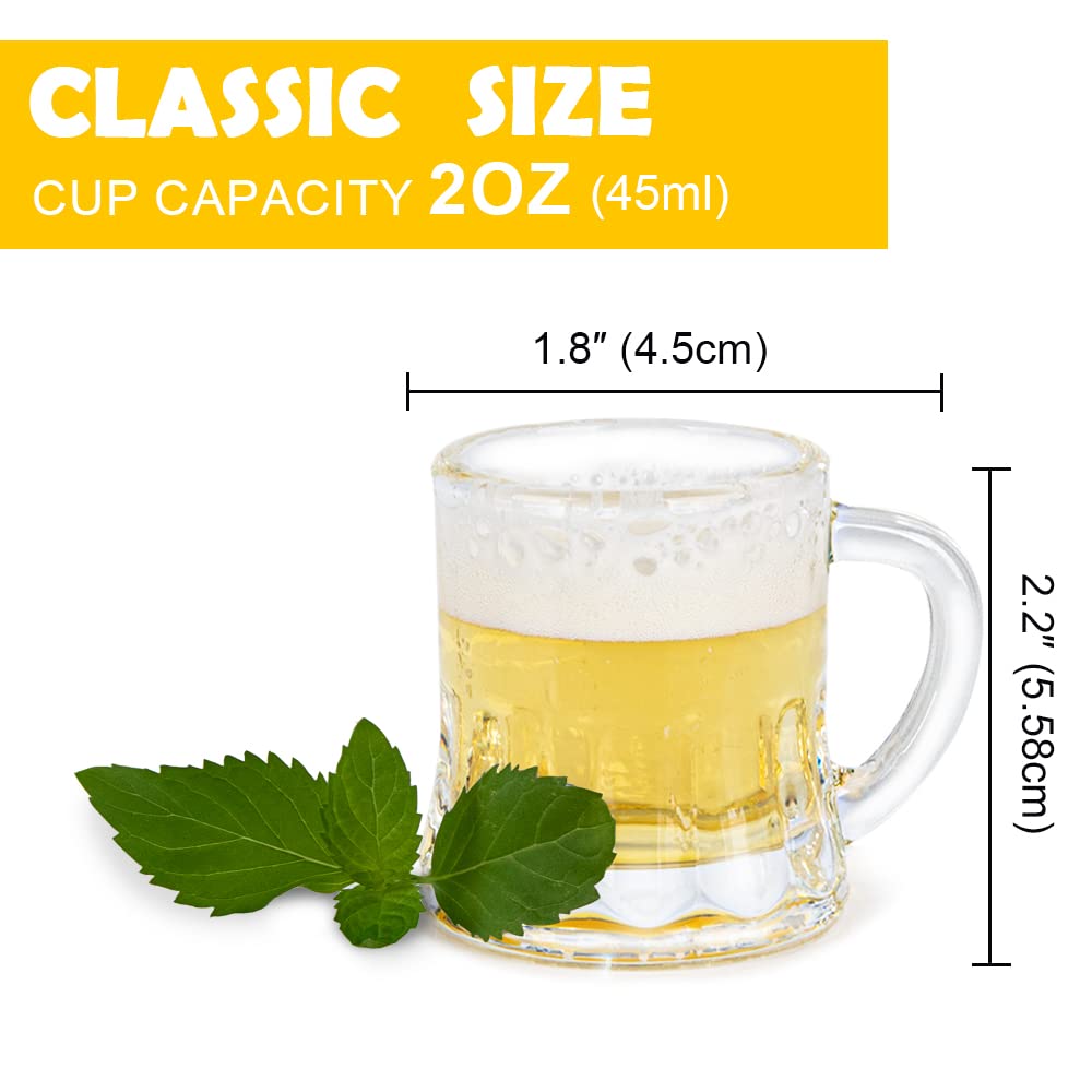 Mini taza de cerveza con asas para fiesta, 2.16 pulgadas de alto, 2 onzas (6, vidrio)