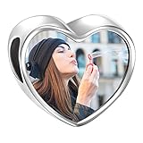 ♔[DISEÑO DE ABALORIO]Diseñamos con forma de corazón, se produce por plata de 100%, en la facahda puede personalizar foto y reservo hay la foto de perrito. Es mejor regalo para familia o propio o dia especial.