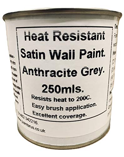 1 x 250ml Satin Anthracite/Dark Grey Heat Resistant Wall Paint. Wood Burner Stove Alcove. Brick, concrete, plaster, cement board, rendering, metal, timber etc.
