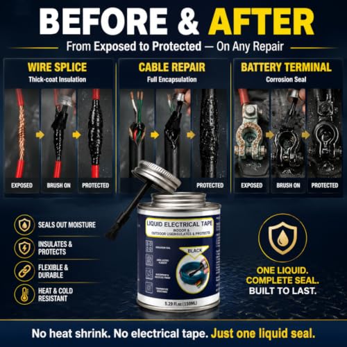 Image of 5.29OZ Liquid Electrical Tape, Black Insulating Glue with Brush Cap, Waterproof & Flexible Rubber Coating, Quick-Drying for Wires, Cables, Outdoor Electrical Connectors, Marine, Automotive Use