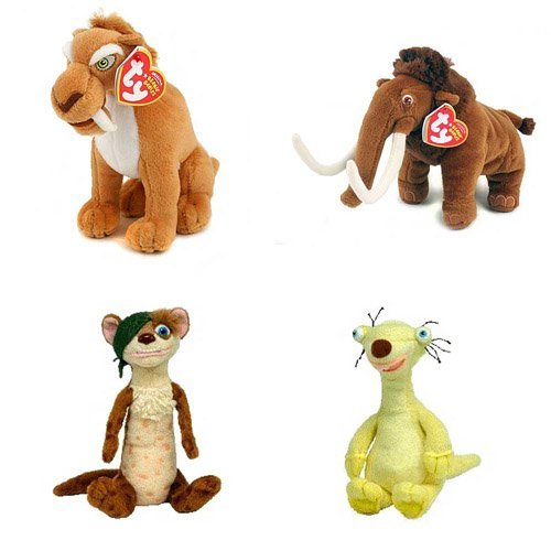Ty Ice Age Set of 4 Beanie Babies (Buck, Diego, Sid, Manny)