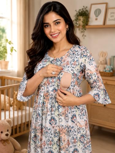 Image of RITIJYA Zipless Feeding Kurta Dress for Women | Maternity Nursing Kurti, No-Zip Easy Access | Extra Pleats Pre to Post Pregnancy | Quick-Dry Fabric | S-4XL